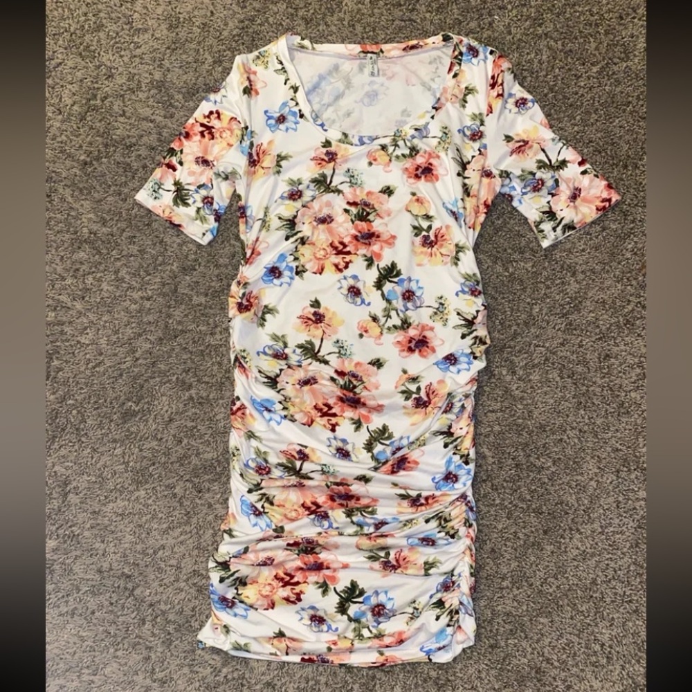 MOTHER BEE MATERNITY DRESS SZ S SMALL STRETCHY SOFT FLORAL PRINT DRESS LIKE NEW